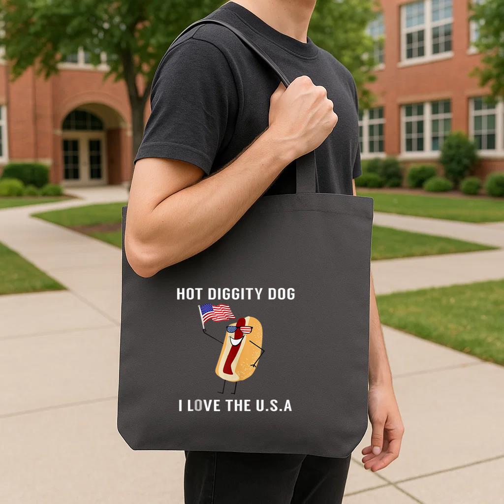 Hot Diggity Dog I Love USA Tote Canvas Bag image 3