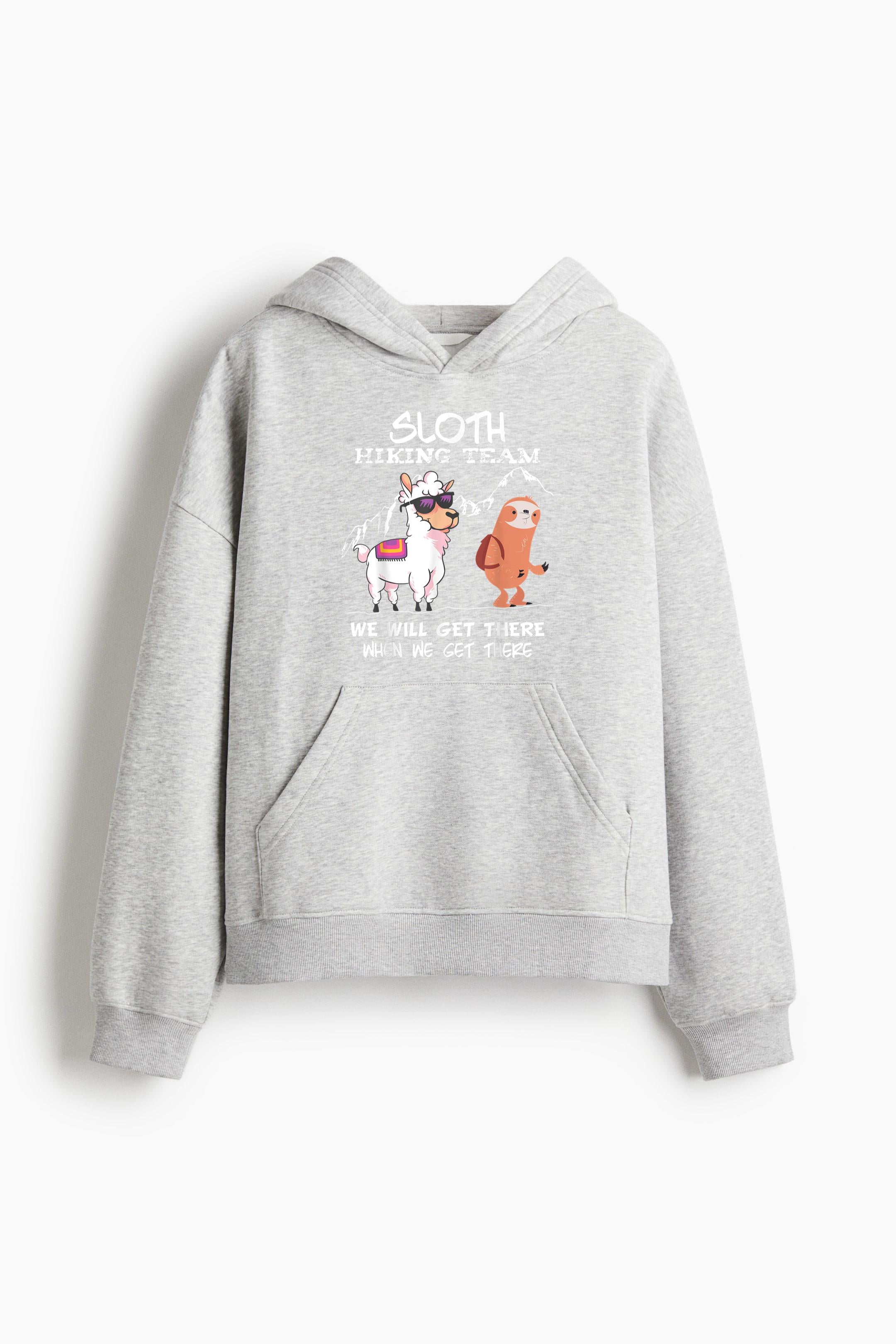 Sloth Hiking Team Loose-Fit Printed Hoodie image 3