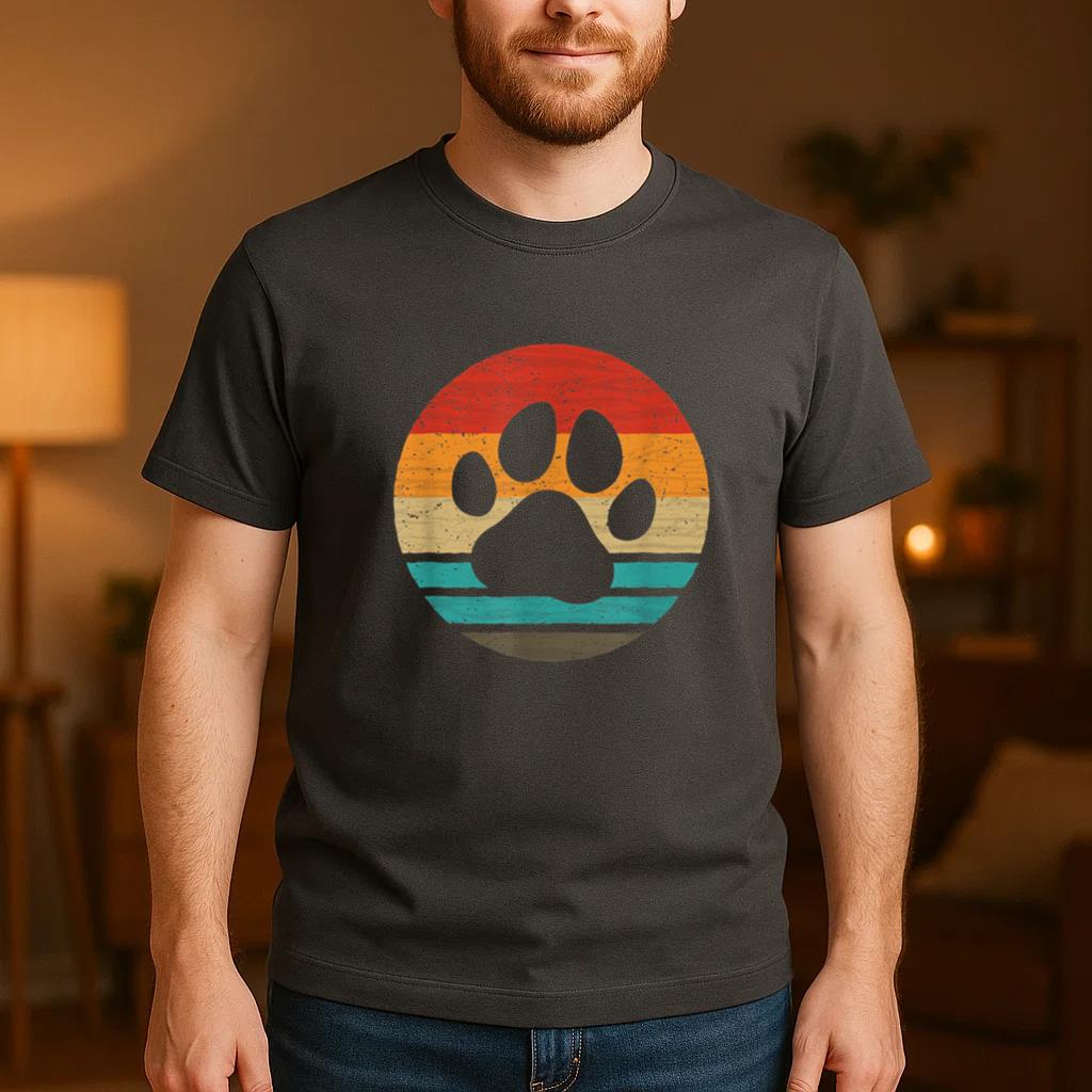 Dog Paw Retro Style Vintage T-Shirt image 3