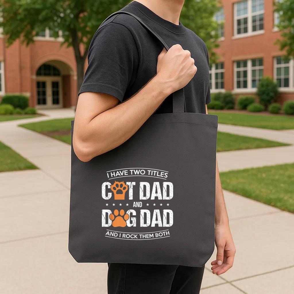 I Have Two Titles Dog Dad And Cat Dad Tote Canvas Bag image 3