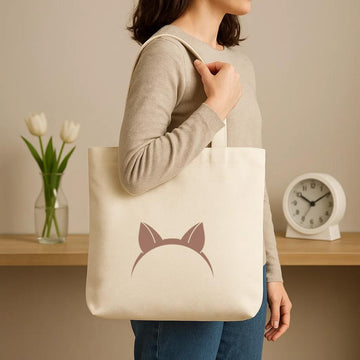 Brown Cat Ear Icon Canvas Tote Bag image 2