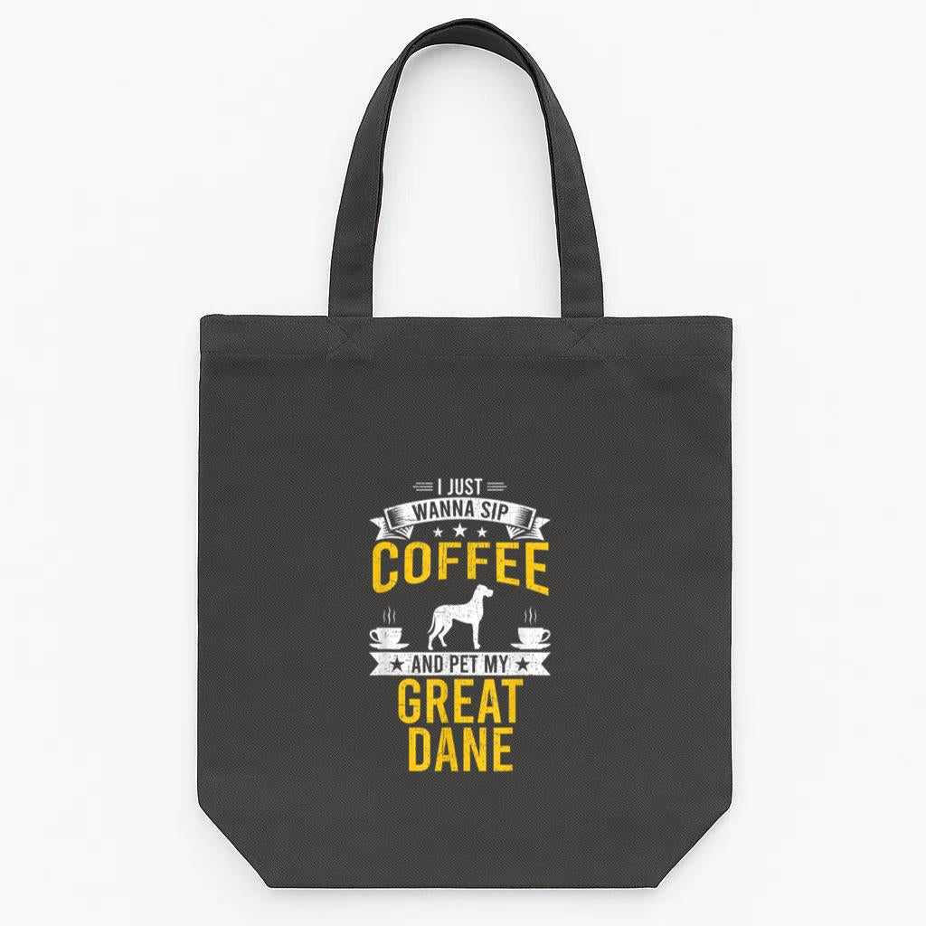 I Just Wanna Coffee And Pet My Great Dane Dog Tote Canvas Bag image 0