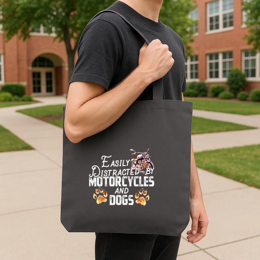 Easily Distracted By Motorcycles And Dogs Tote Canvas Bag image 3