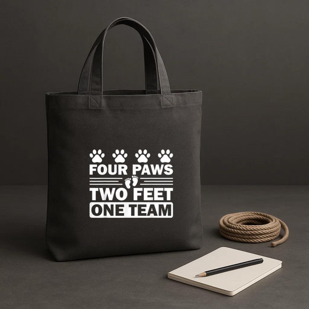 Four Paws Two Feet One Team Dog Tote Canvas Bag image 1