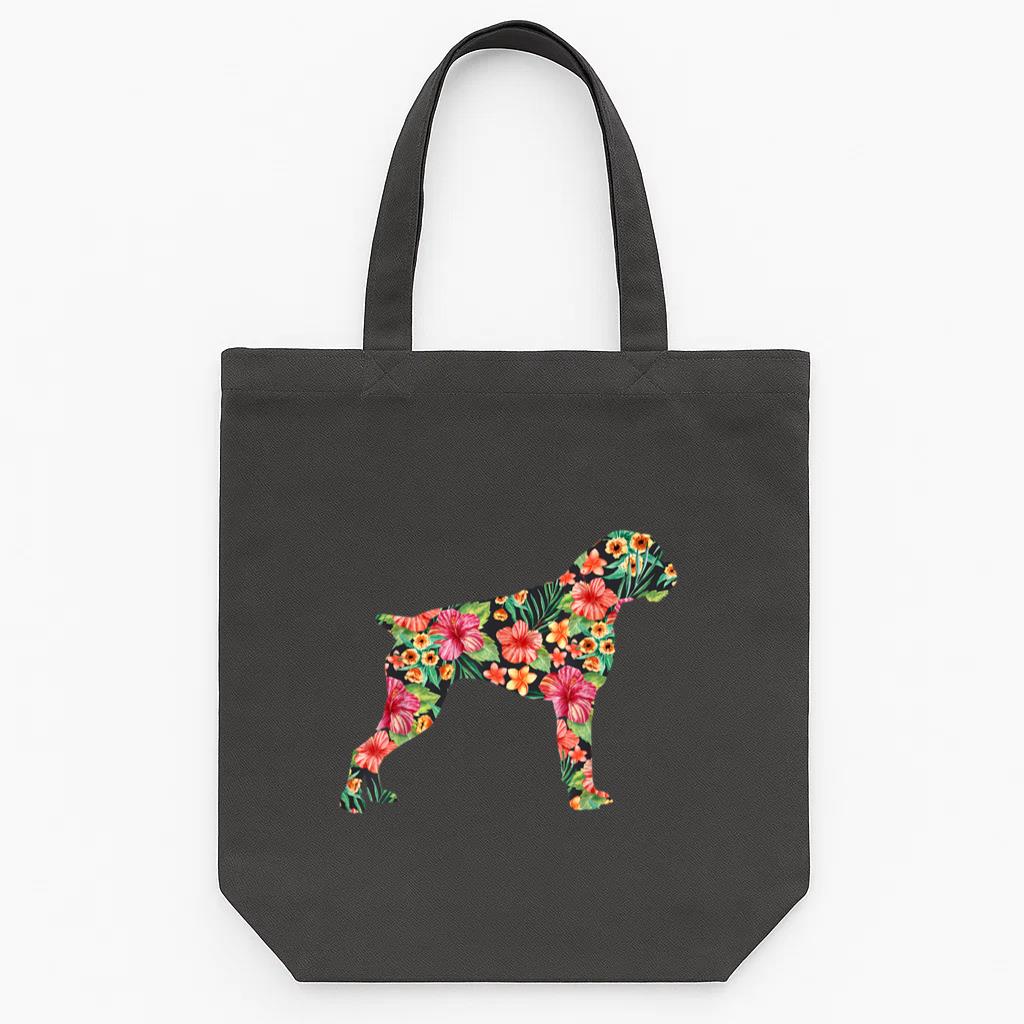 Flower Funny Dog Silhouette Floral Tote Canvas Bag image 0