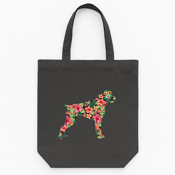 Flower Funny Dog Silhouette Floral Tote Canvas Bag image 0