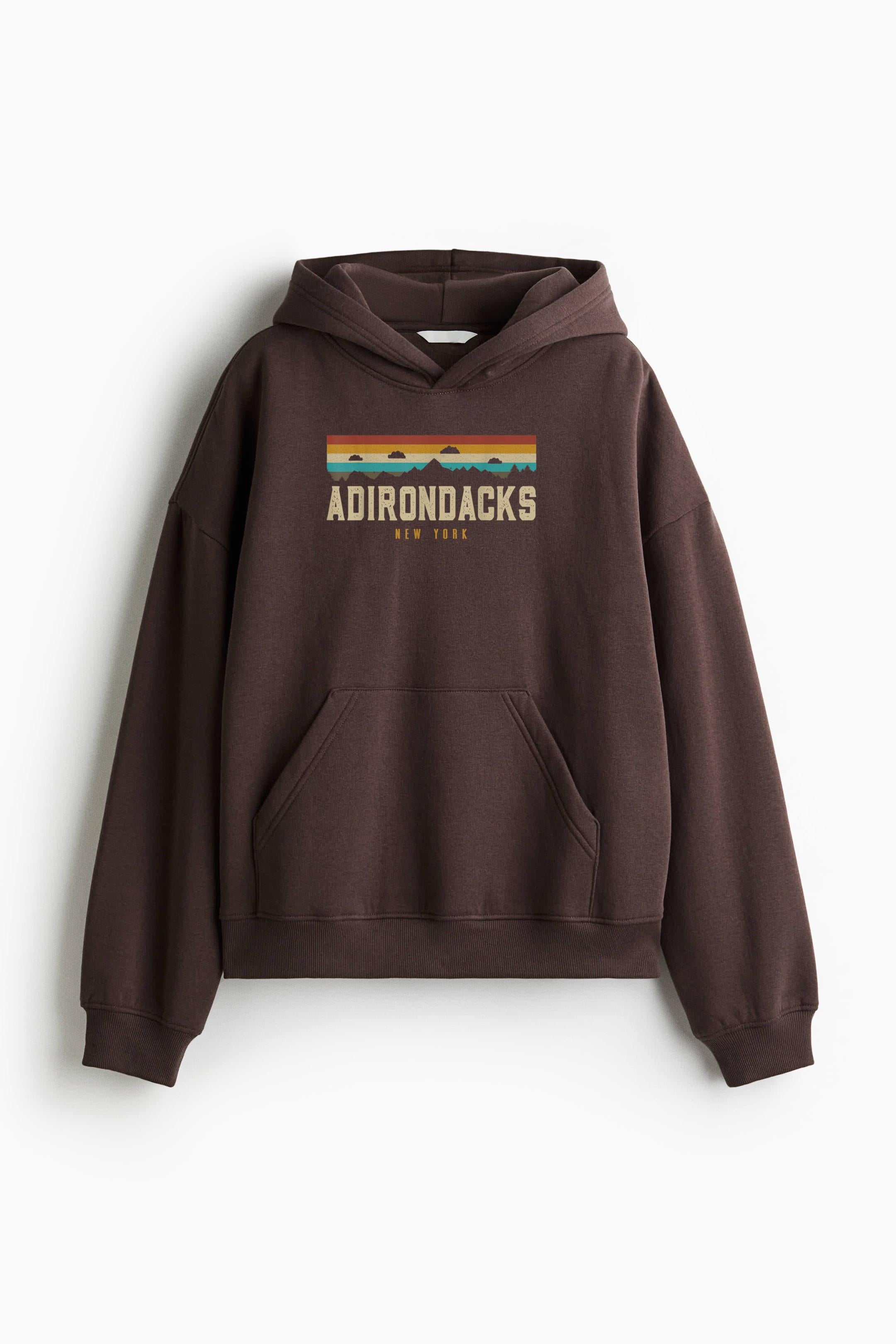 Adirondacks Vintage Mountains Hiking Camping Loose-Fit Printed Hoodie image 1