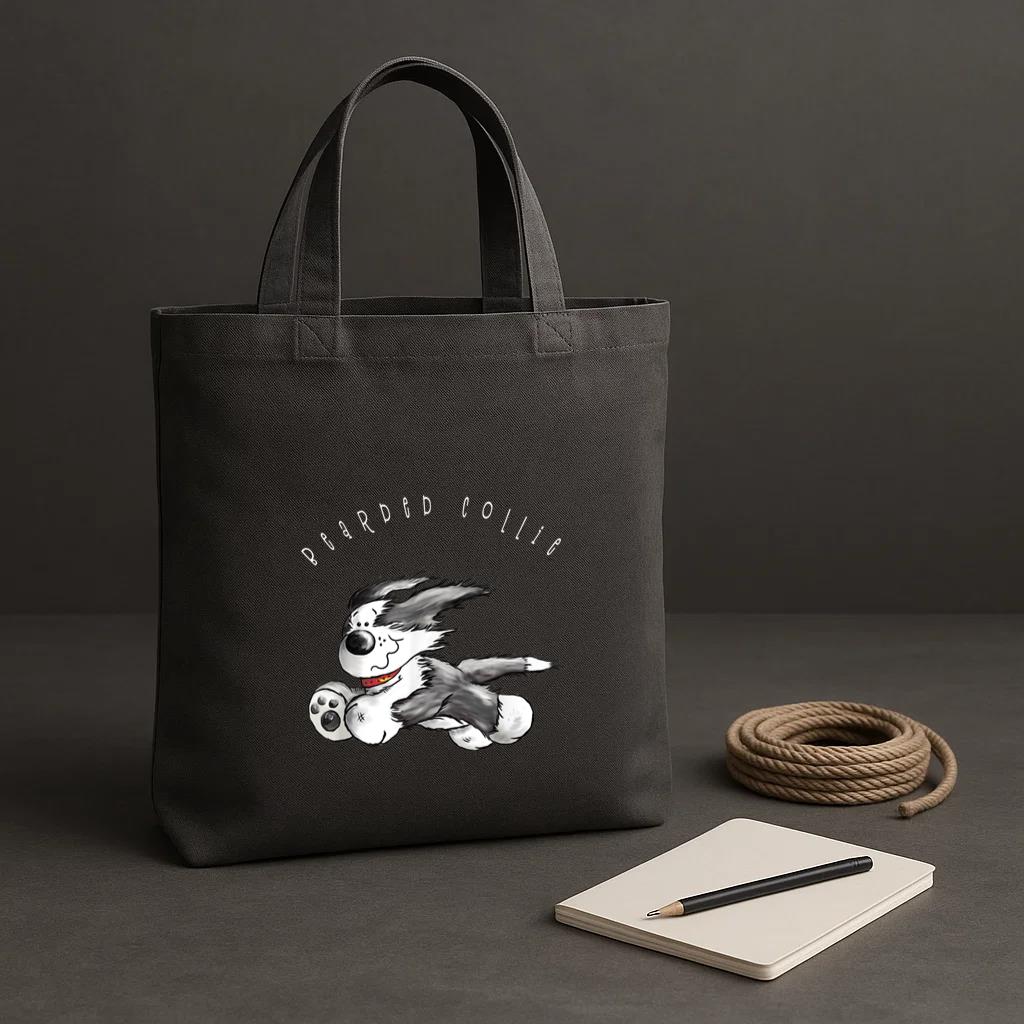 Happy Bearded Collie Dog Tote Canvas Bag image 1
