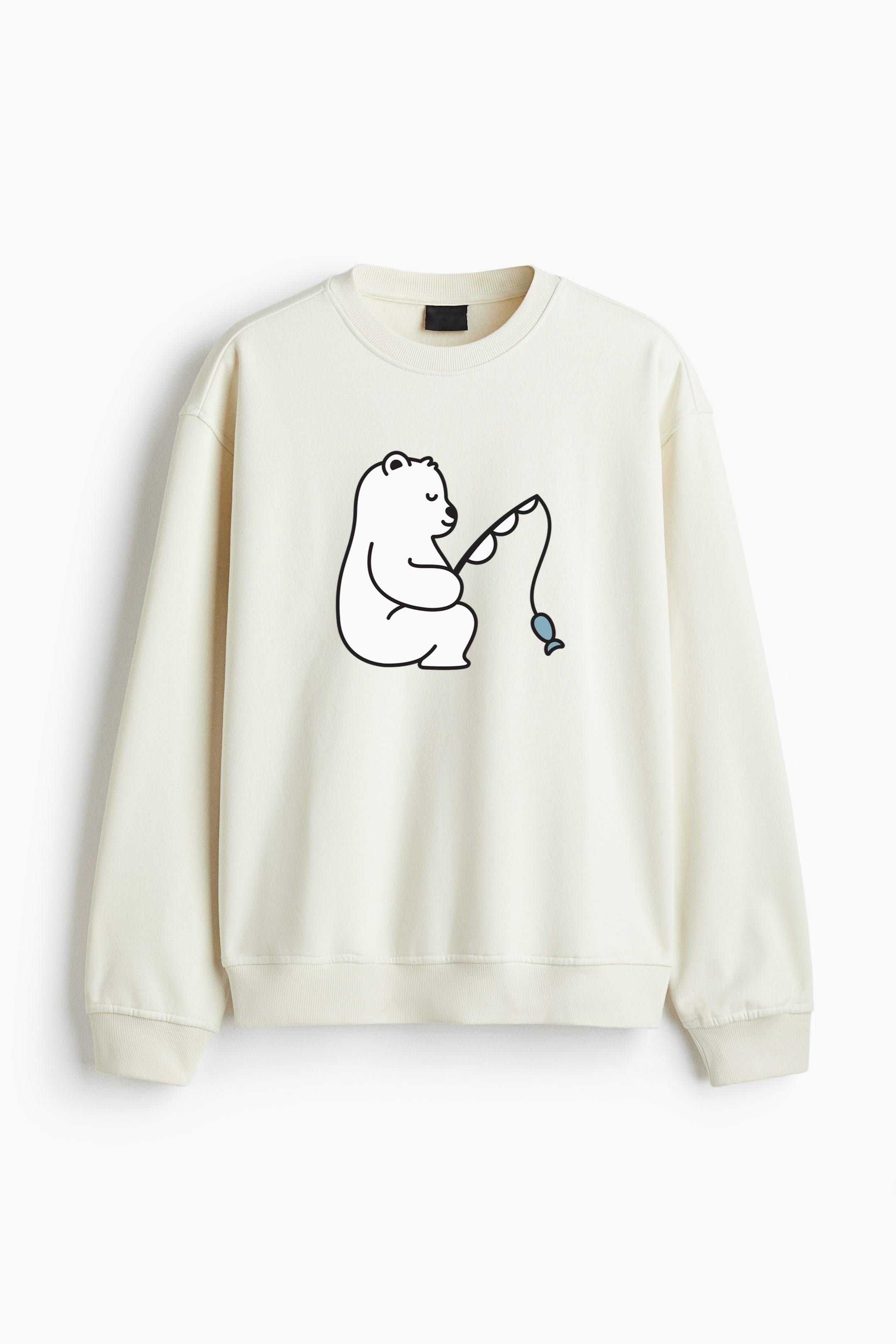 Cute Polar Bear Fishing Design Regular Fit Printed Sweatshirt  image 2