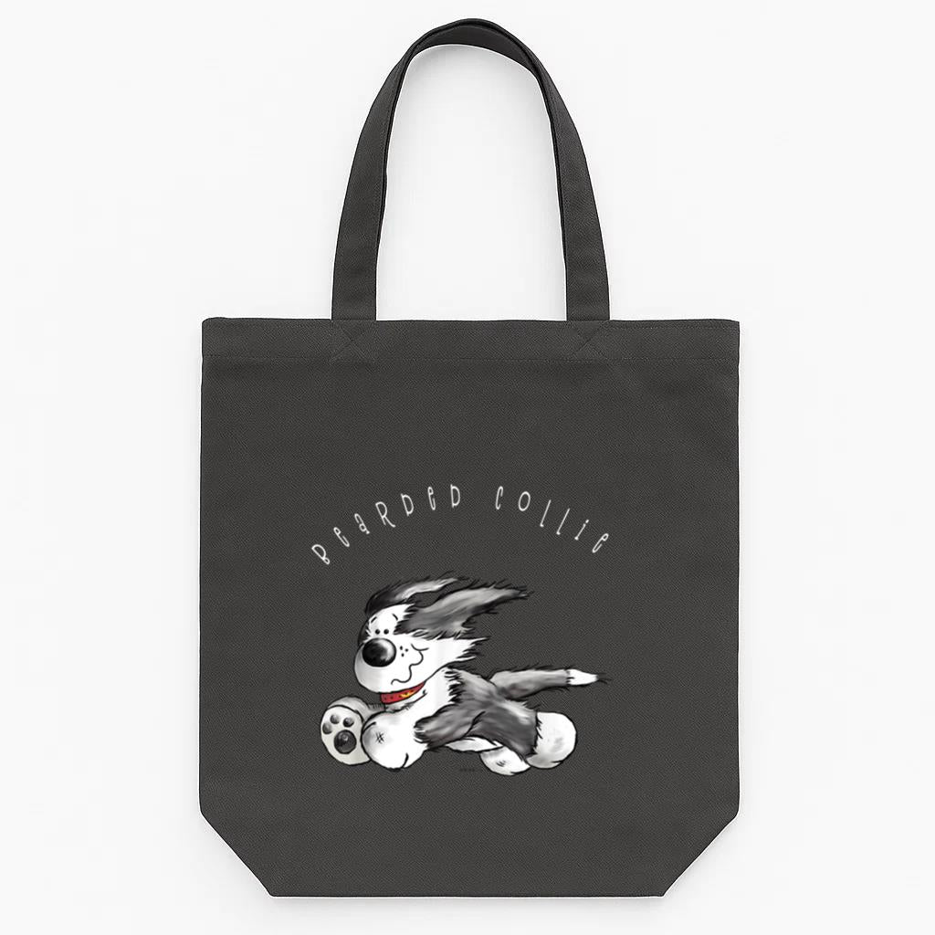 Happy Bearded Collie Dog Tote Canvas Bag image 0