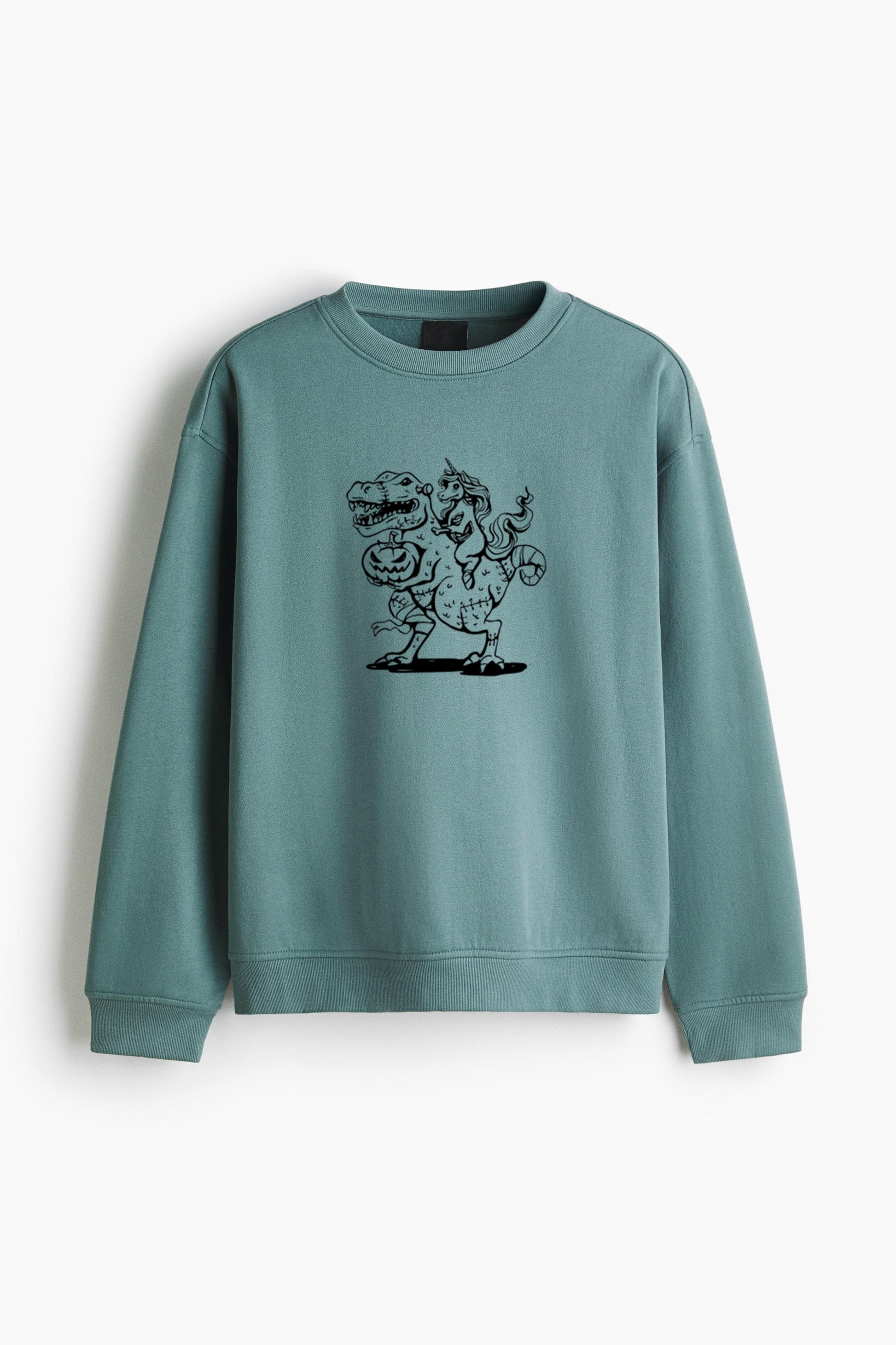 Dinosaur Grasping A Jack O Lantern And Bearing A Unicorn On Its Back Regular Fit Printed Sweatshirt  image 3