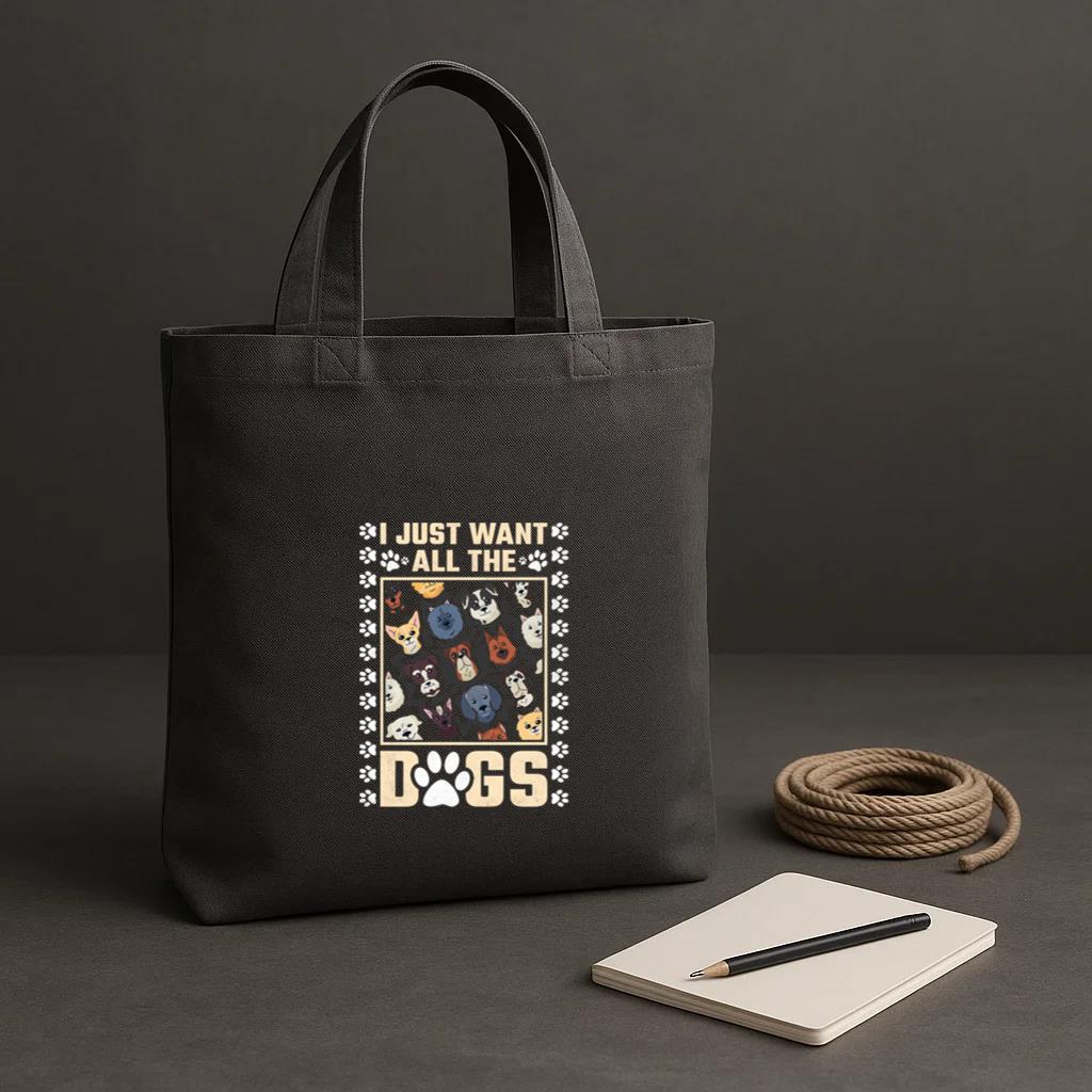 I Just Want All The Dogs Tote Canvas Bag image 1