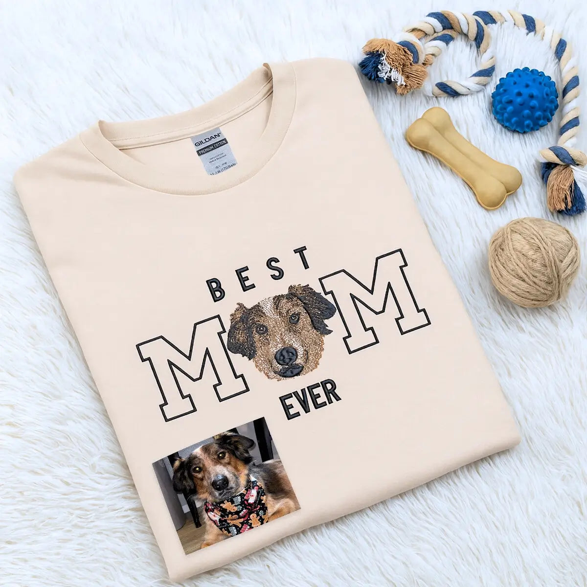 Personalized Embroidered Pet Portrait Dog Mom Shirt - Customized Gift
