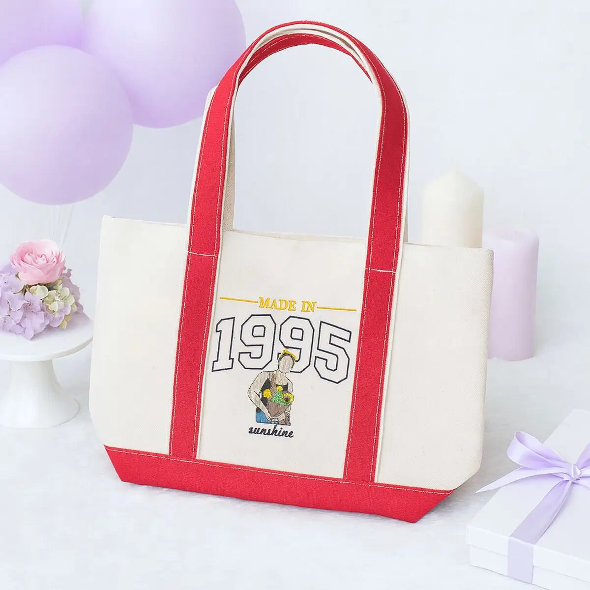 Personalized Embroidered Canvas Tote Bag for Milestone 30th Birthday Gift