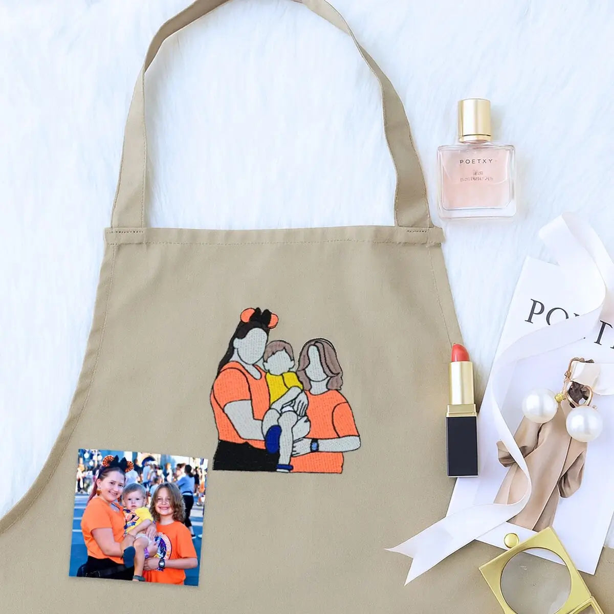 Personalized Embroidered Mom Apron, Photo Portrait Custom Gift