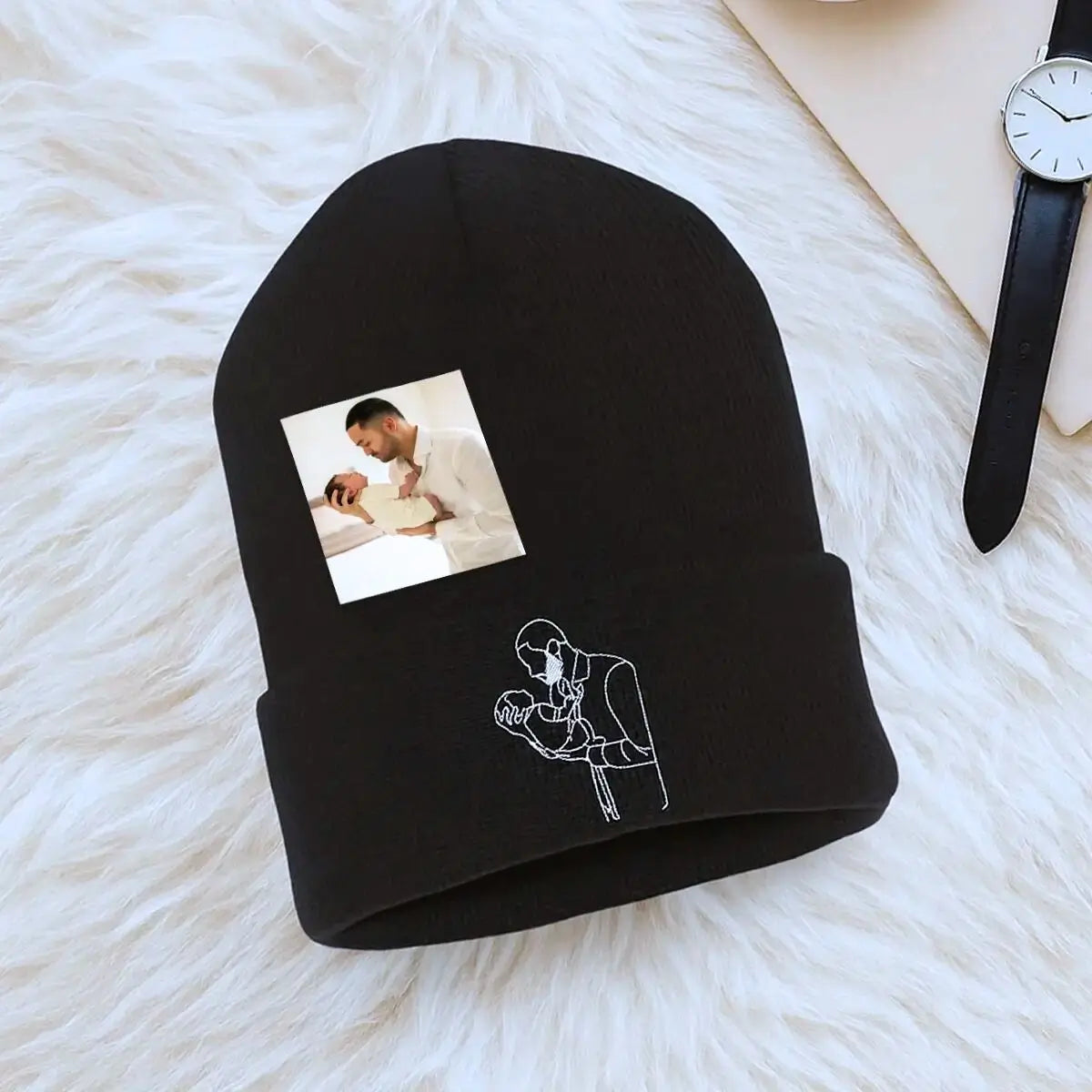 Personalized Photo Beanie for Dad, Custom Embroidered Gift