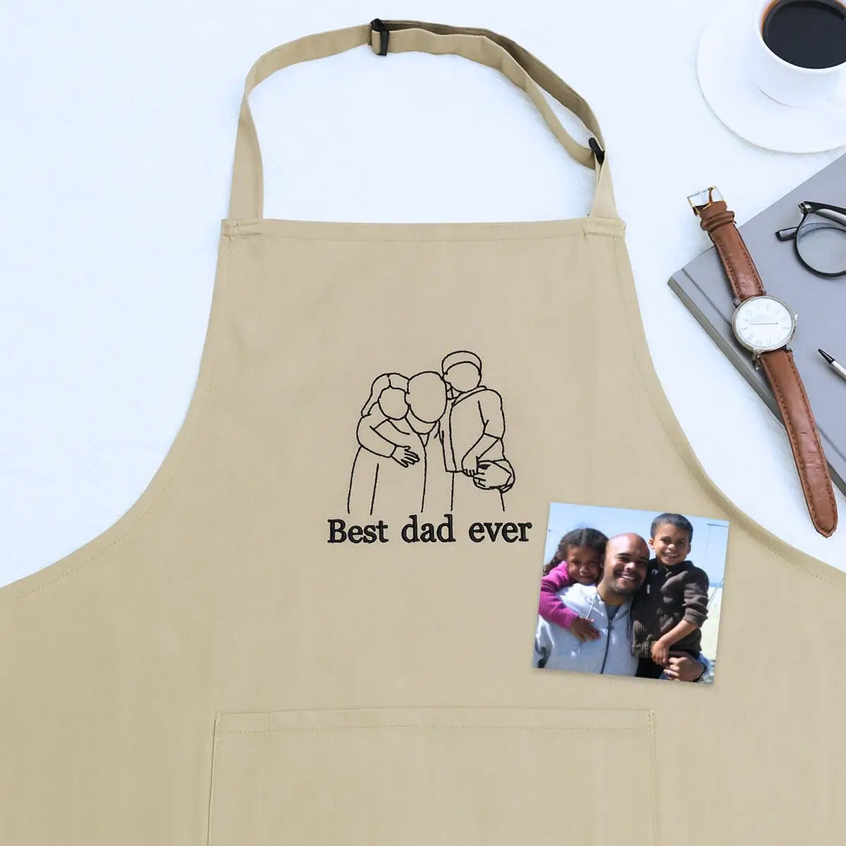 Embroidered Photo Custom Apron for Dad, Personalized Cooking Gift