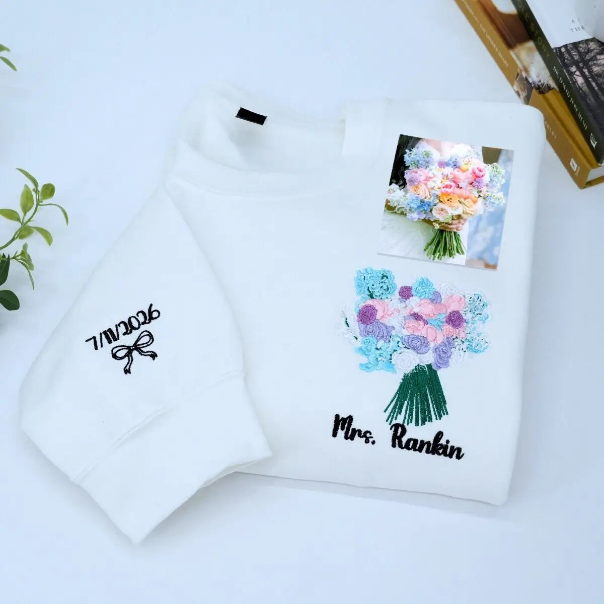 Custom Wedding Bouquet Embroidered Sweatshirt, Anniversary Gift