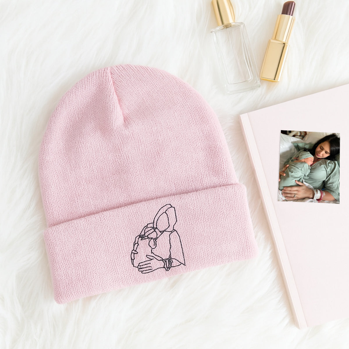 Custom Embroidered Family Portrait Beanie for Mom, Personalized Keepsake Gift