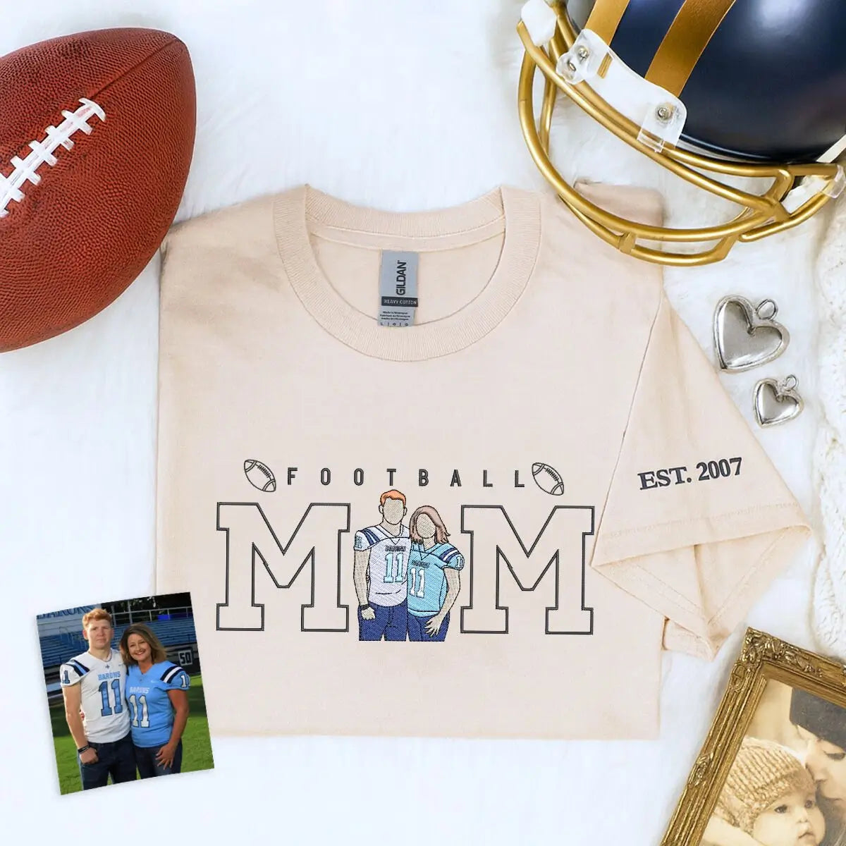 Personalized Football Mom Embroidered Photo Shirt - Game Day Support