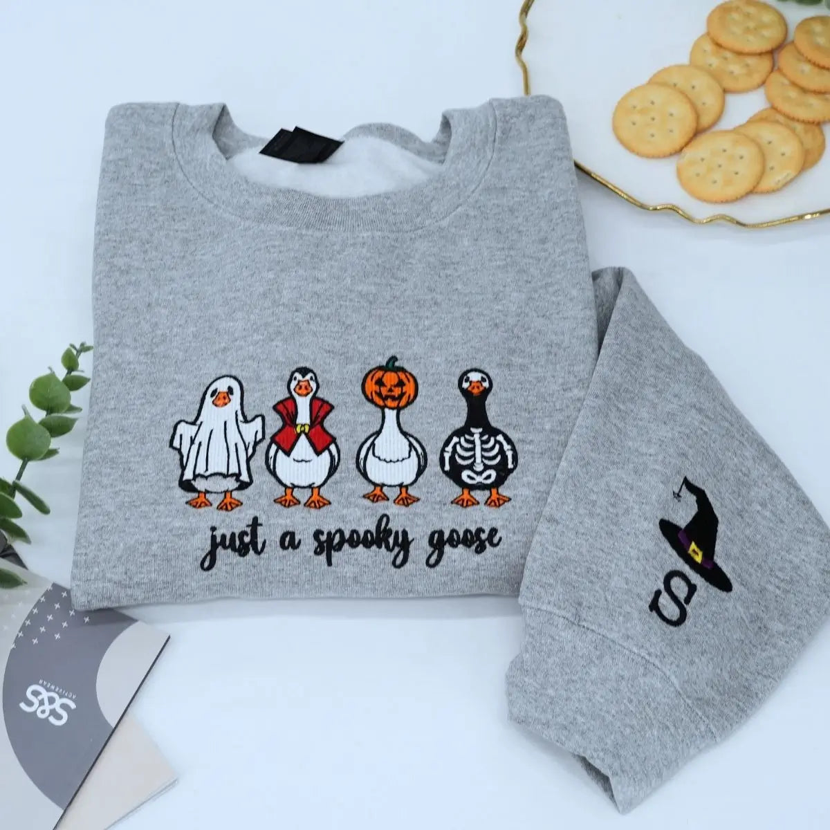 Funny Spooky Goose Halloween Embroidered Sweatshirt - Unisex Cozy Gift