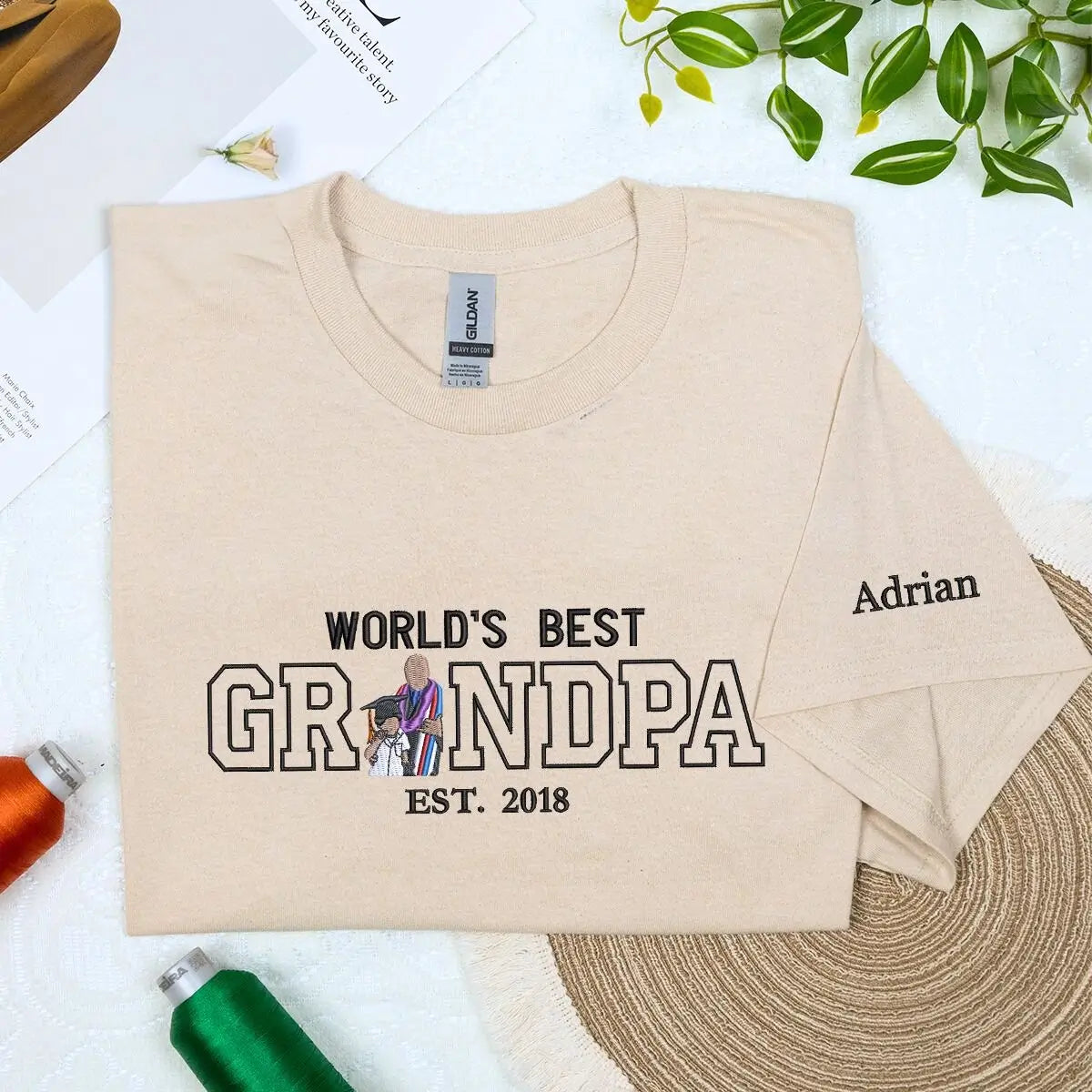 Personalized Grandpa Portrait Embroidered Shirt - Custom Gift