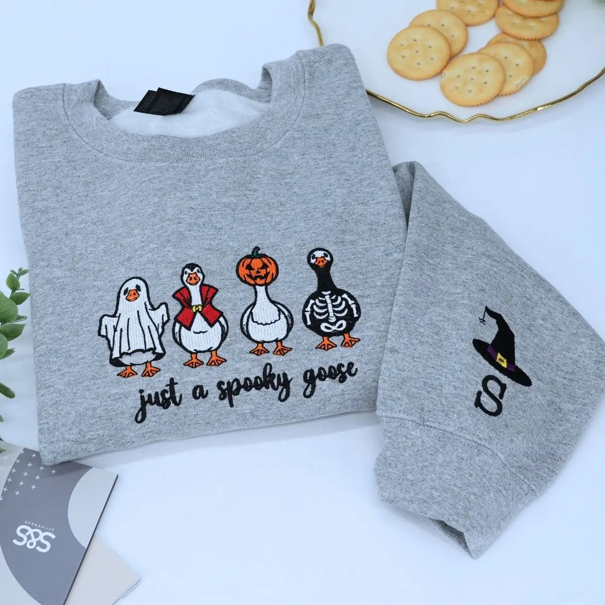 Funny Spooky Goose Halloween Embroidered Sweatshirt - Unisex Cozy Gift