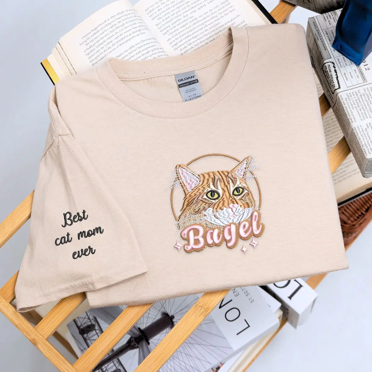 Custom Embroidered Cat Portrait Cat Mom Shirt - Personalized Gift
