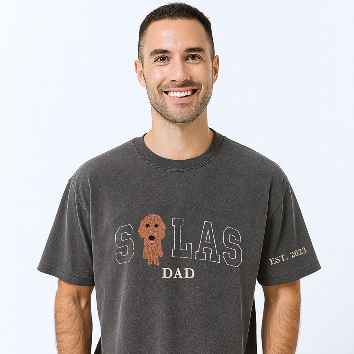 Personalized Custom Dog Dad Embroidered Shirt with Pet Portrait
