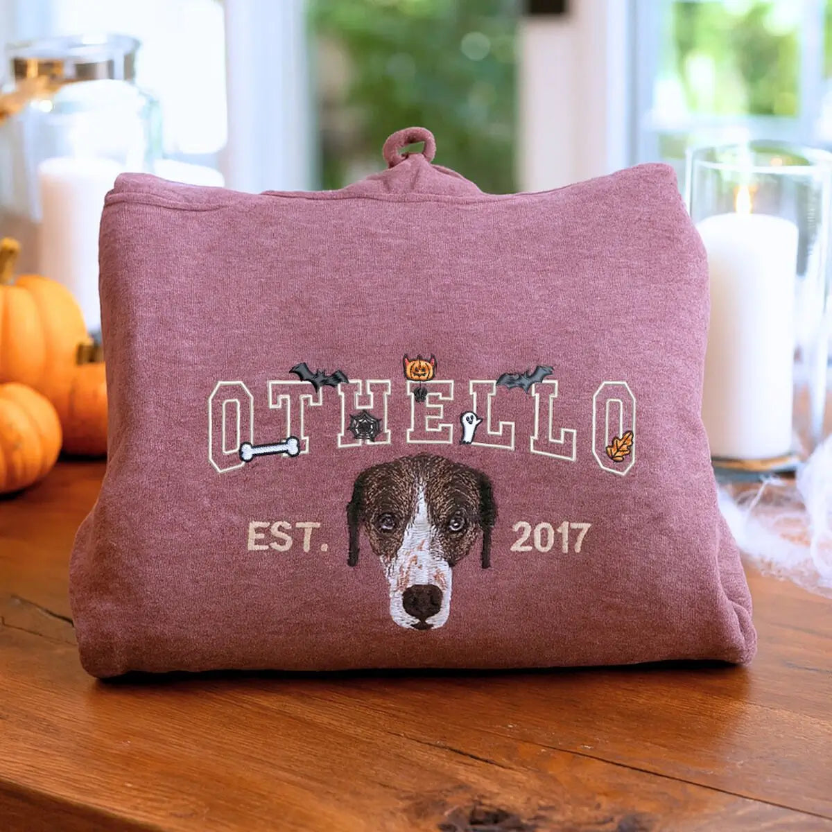 Halloween Dog Embroidered Face Sweatshirt - Personalized Pet Mom Gift
