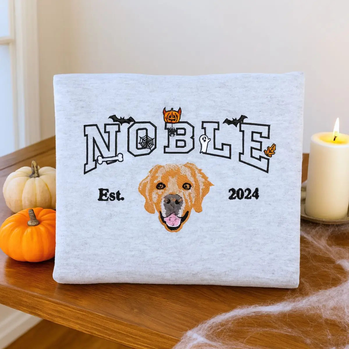 Halloween Dog Embroidered Face Sweatshirt - Personalized Pet Mom Gift