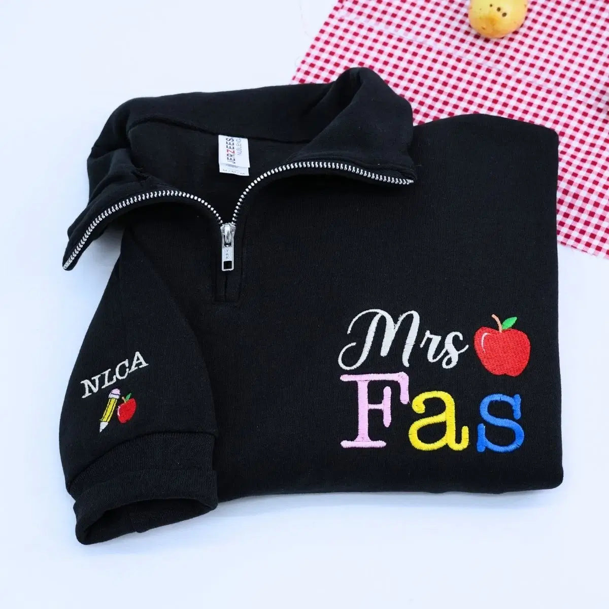 Custom Teacher Quarter Zip Sweatshirt with Personalized Name Embroidery
