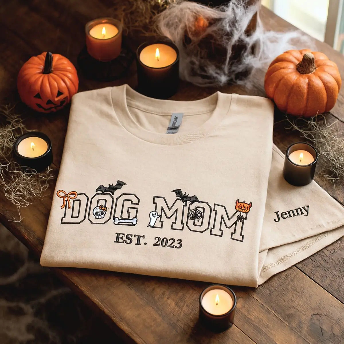 Custom Embroidered Halloween Dog Mom Shirt with Personalized EST Year