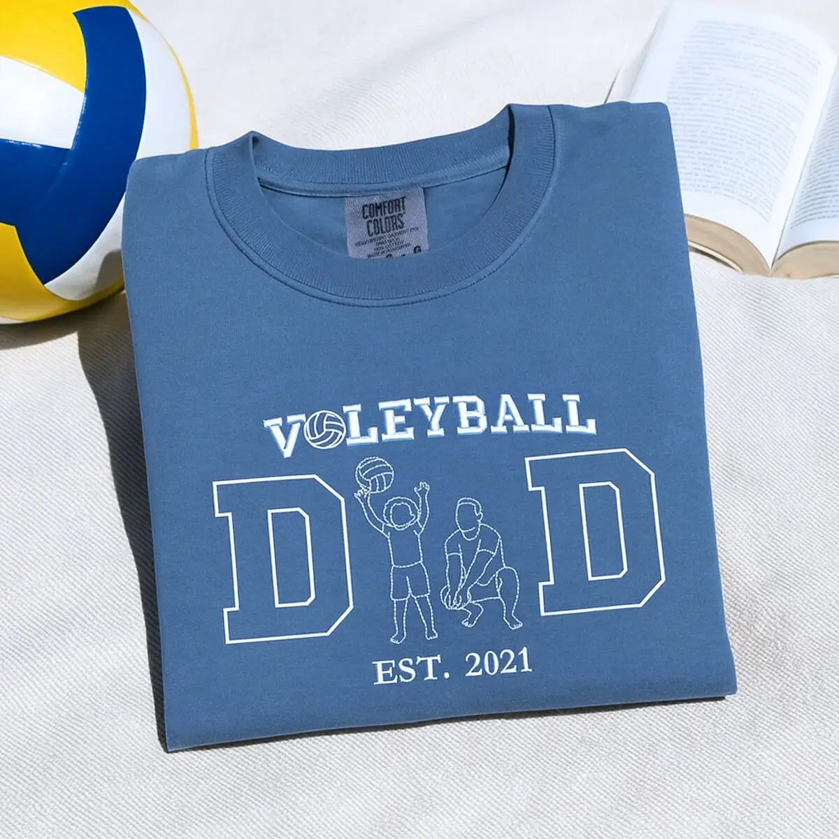 Personalized Embroidered Volleyball Dad Shirt with Kids Name, Fathers Day Gift