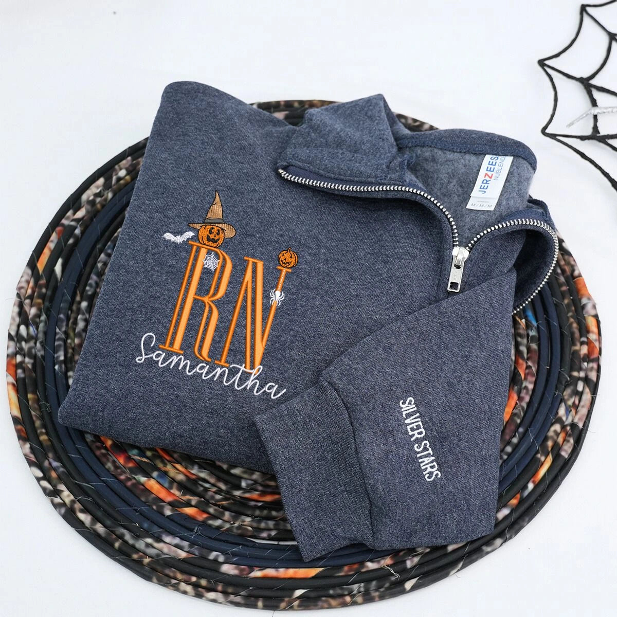 Embroidered Halloween Nurse Zip-Up Sweatshirt