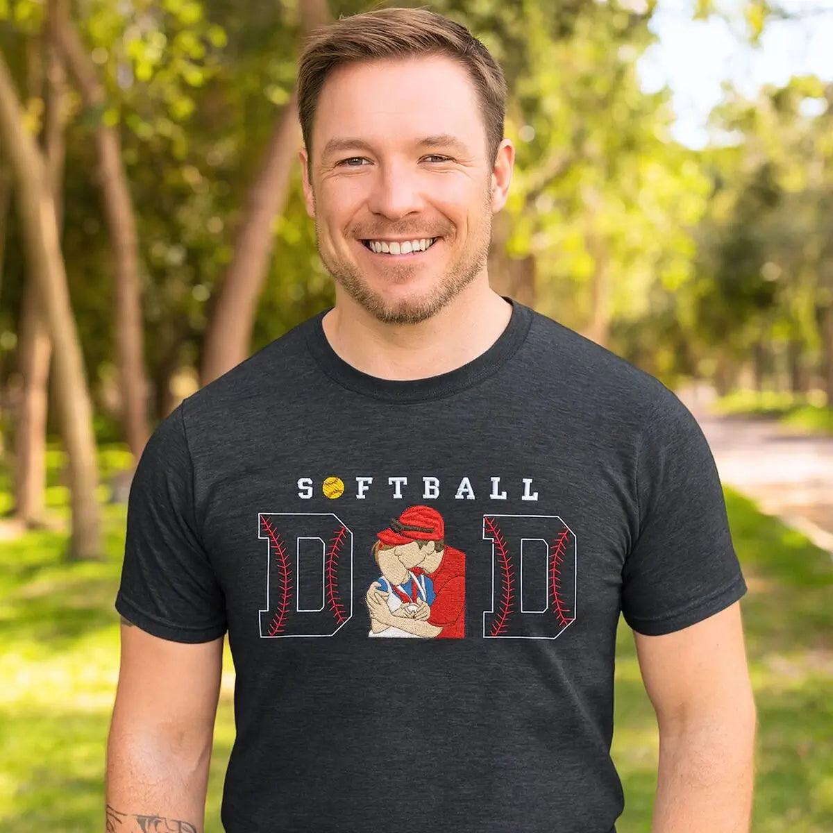 Custom Embroidered Softball Dad Shirt with Kid Names - Perfect Gift for Proud Fathers