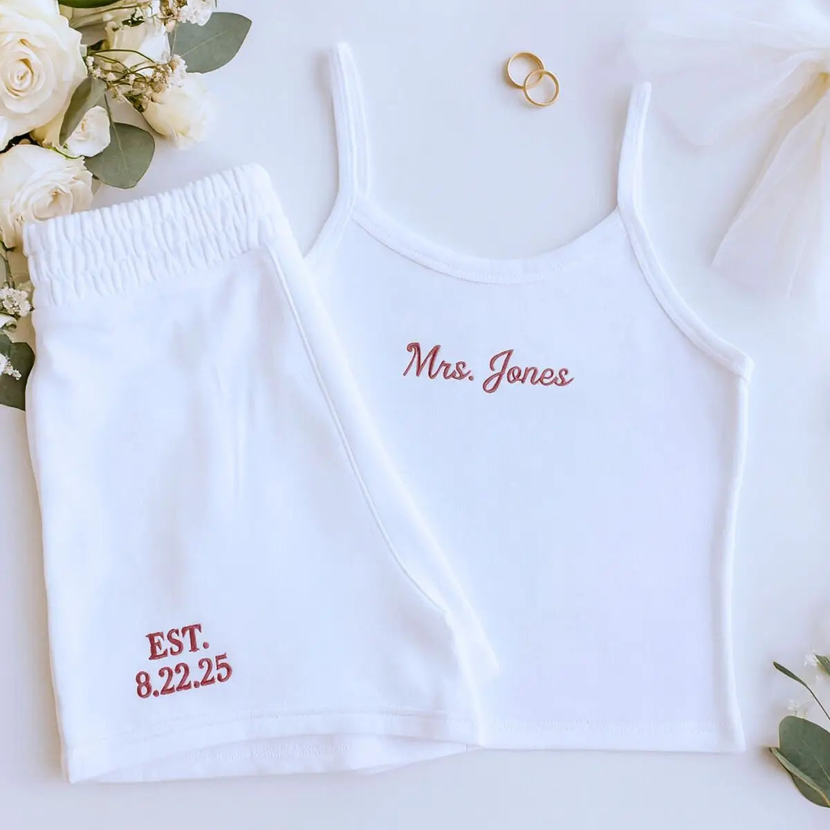 Personalized Embroidered Bride Pajama Set - Custom Tank & Jogger
