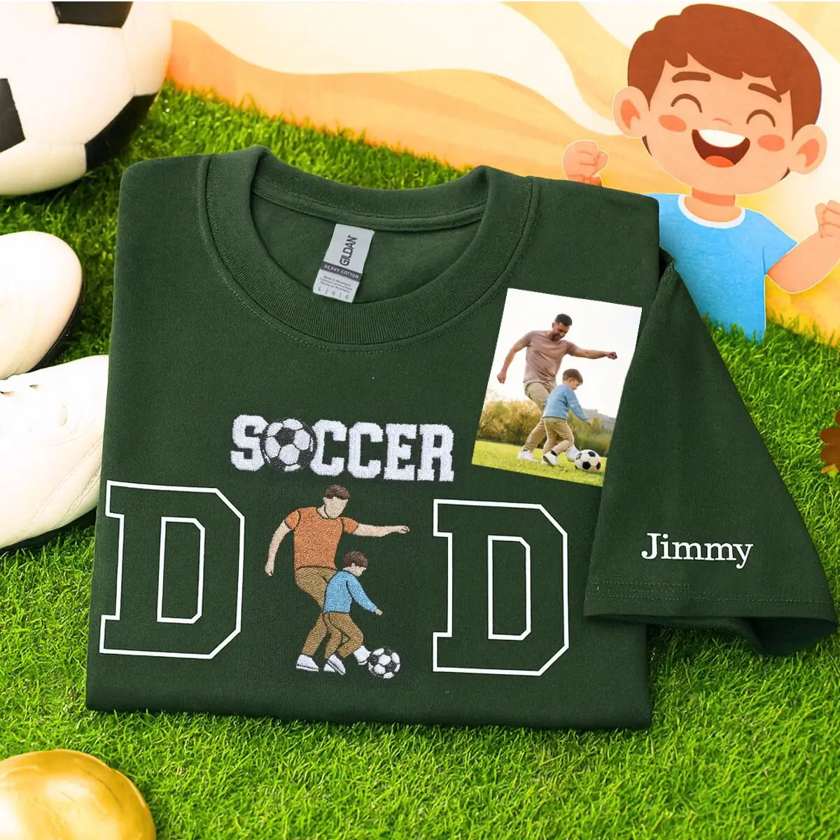 Custom Embroidered Soccer Dad Shirt with Photo Portrait and Kids Name, Gift for Game Day