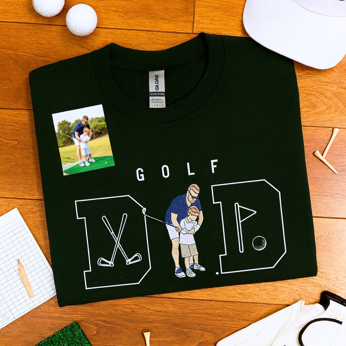 Custom Embroidered Golf Polo Shirt with Personalized Photo and Name, Ideal Dad Gift