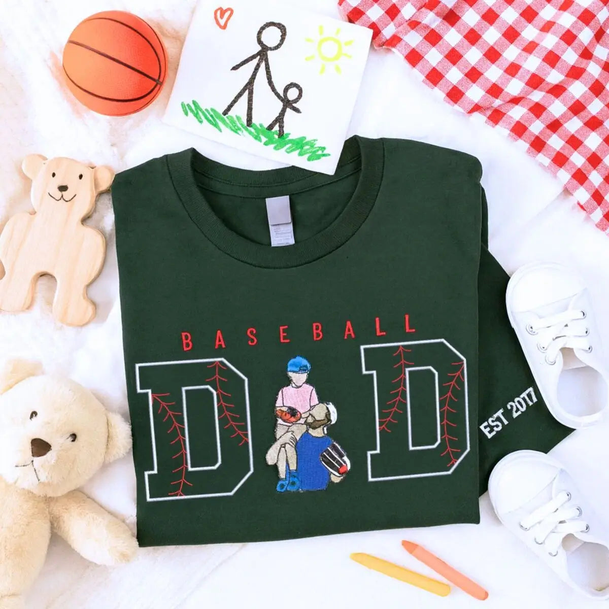 Personalized Embroidered Baseball Dad Shirt with Portrait and Name