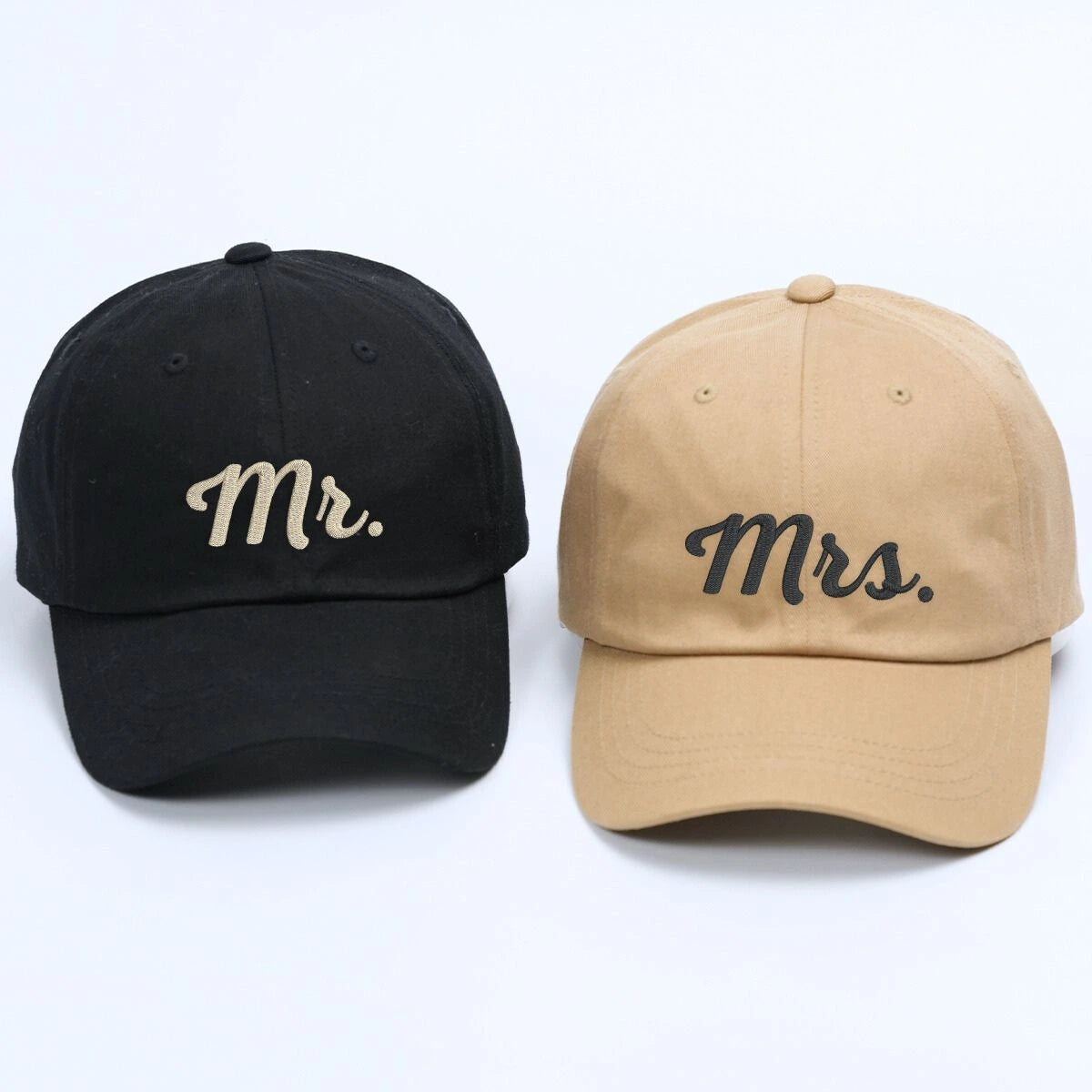 Embroidered Mr and Mrs Wedding Hats, Personalized Honeymoon Couple Caps