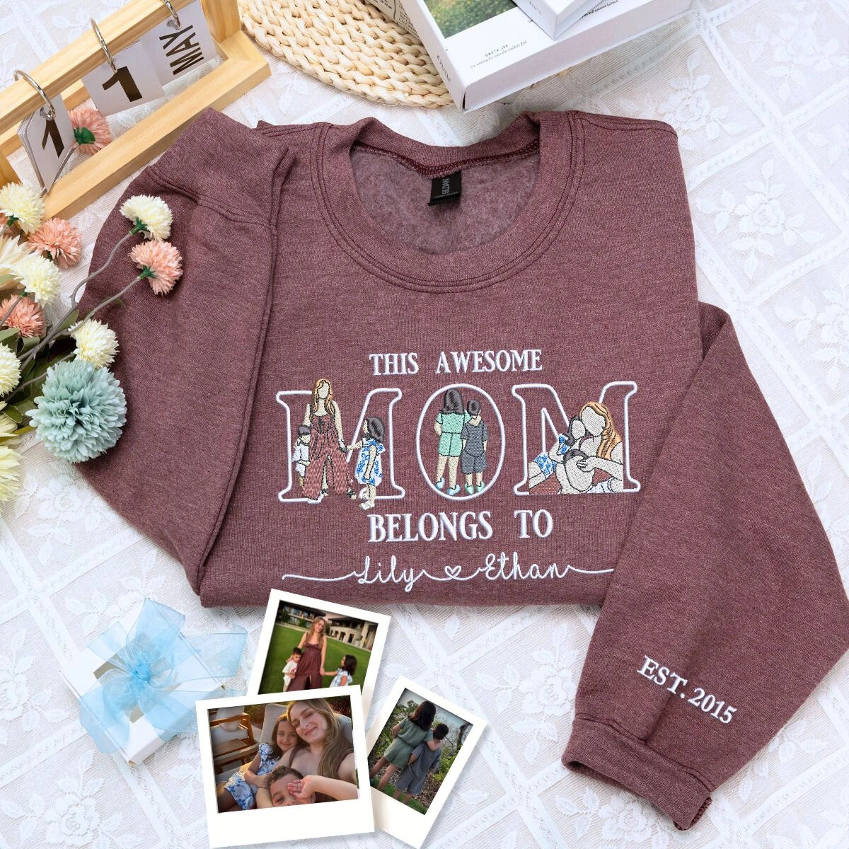 Custom Mom & Kids Portrait Hoodie | Personalized Family Gift