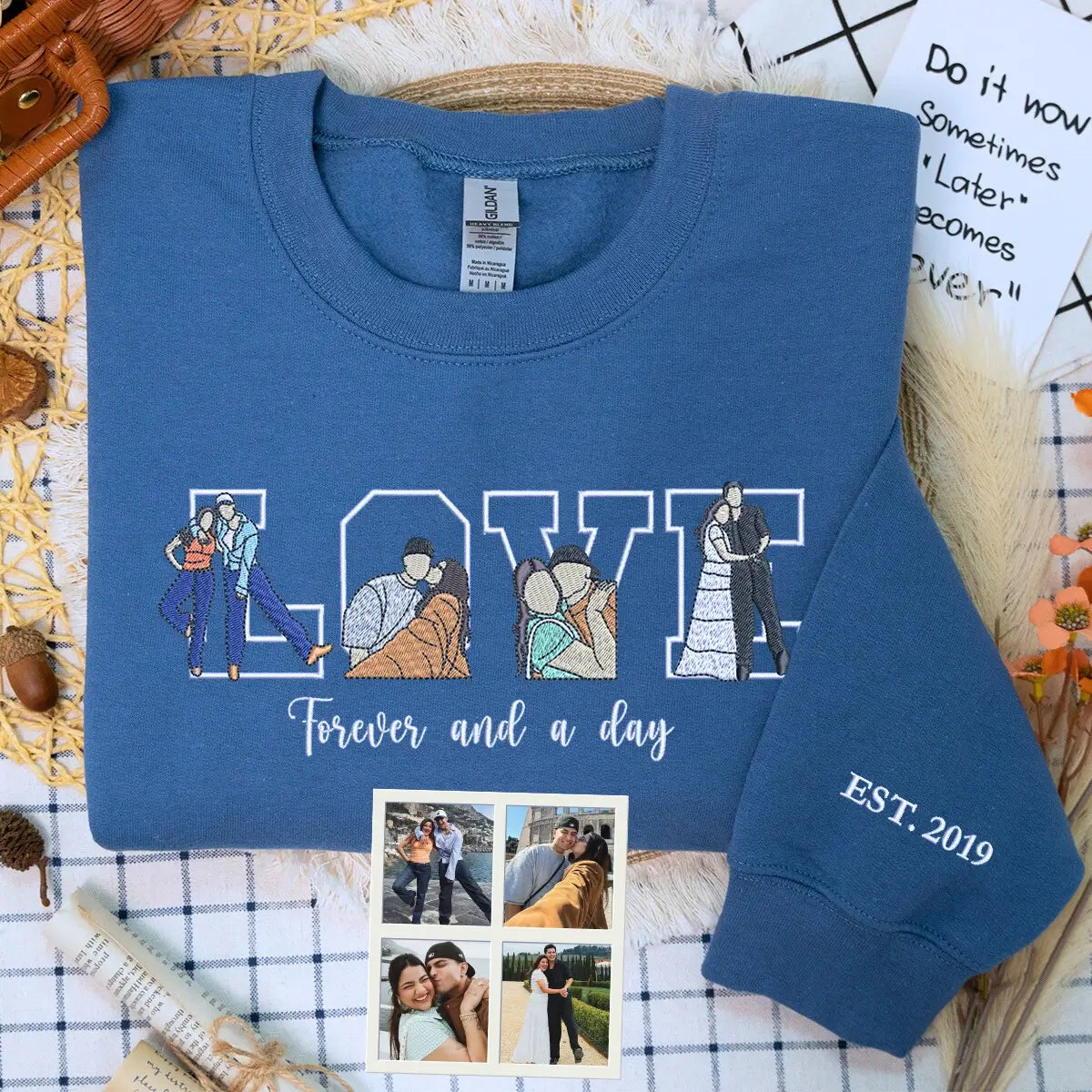 Personalized Embroidered Love Portrait Shirt for Couples