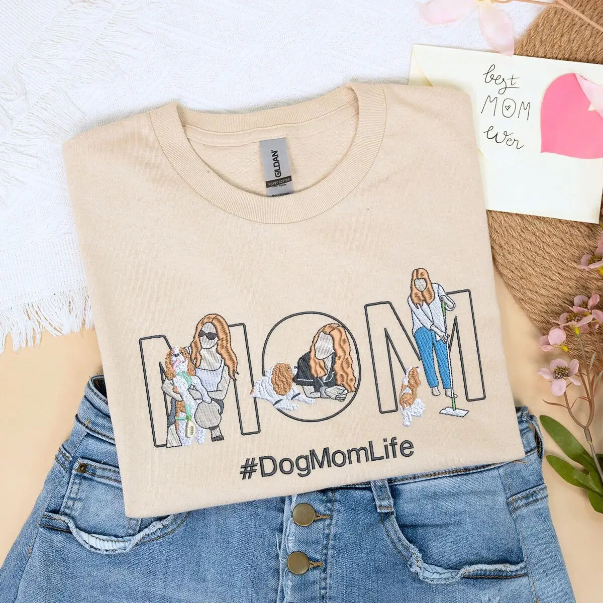 Dog Mom Embroidered Tee for Proud Dog Mamas Gift