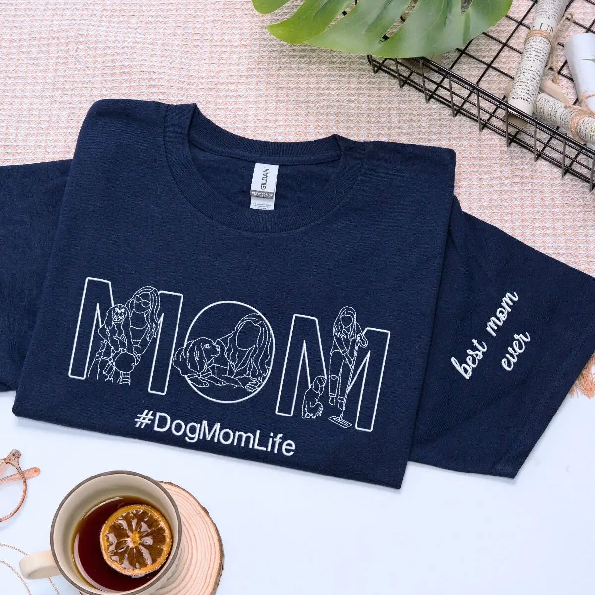 Dog Mom Embroidered Tee for Proud Dog Mamas Gift