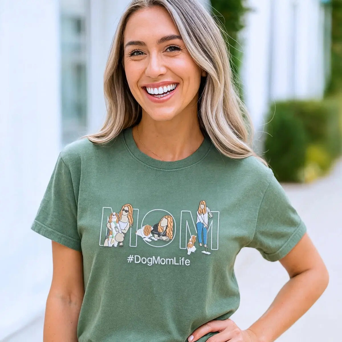 Dog Mom Embroidered Tee for Proud Dog Mamas Gift