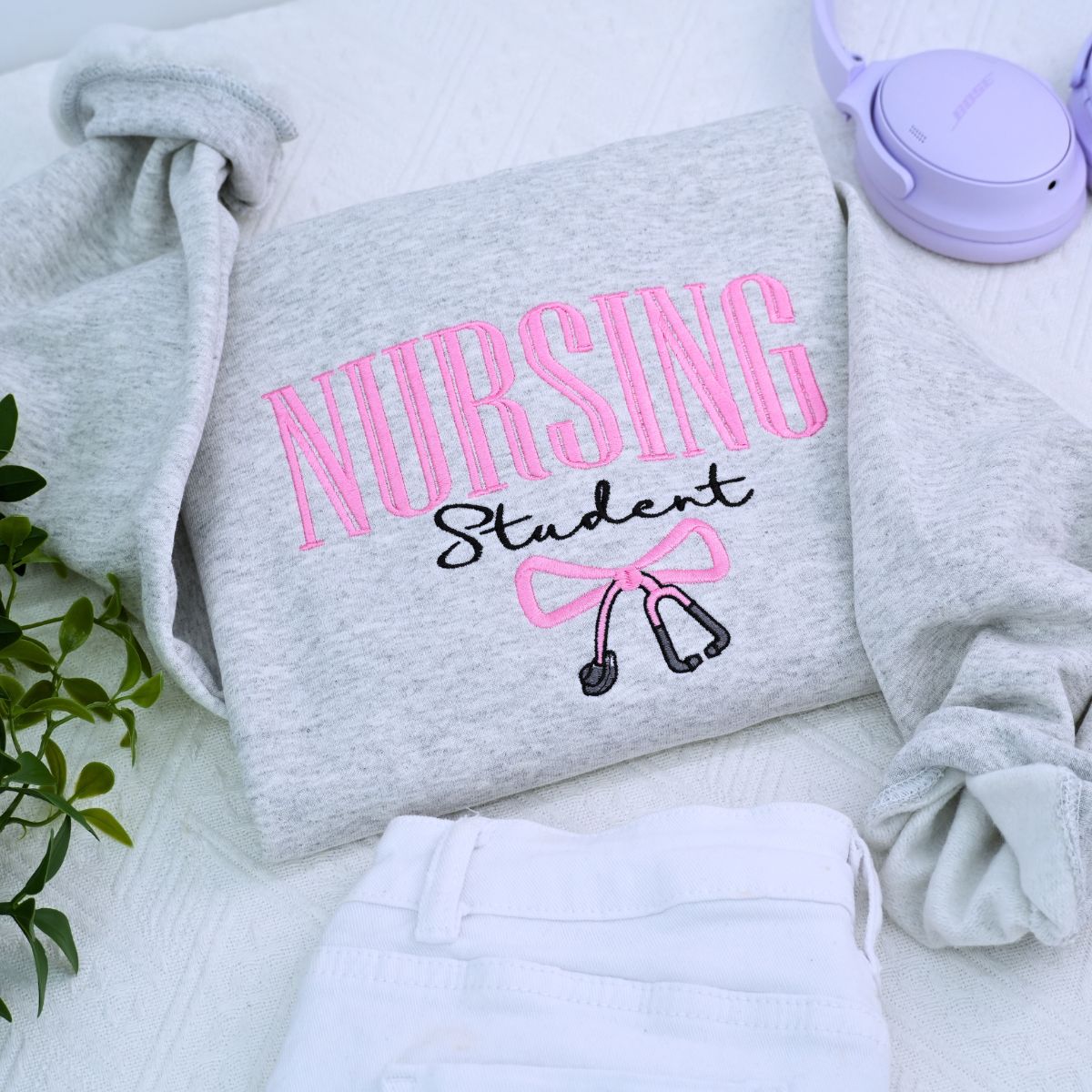 Bow Stethoscope Nursing Student Sweater - Thoughtfully Embroidered