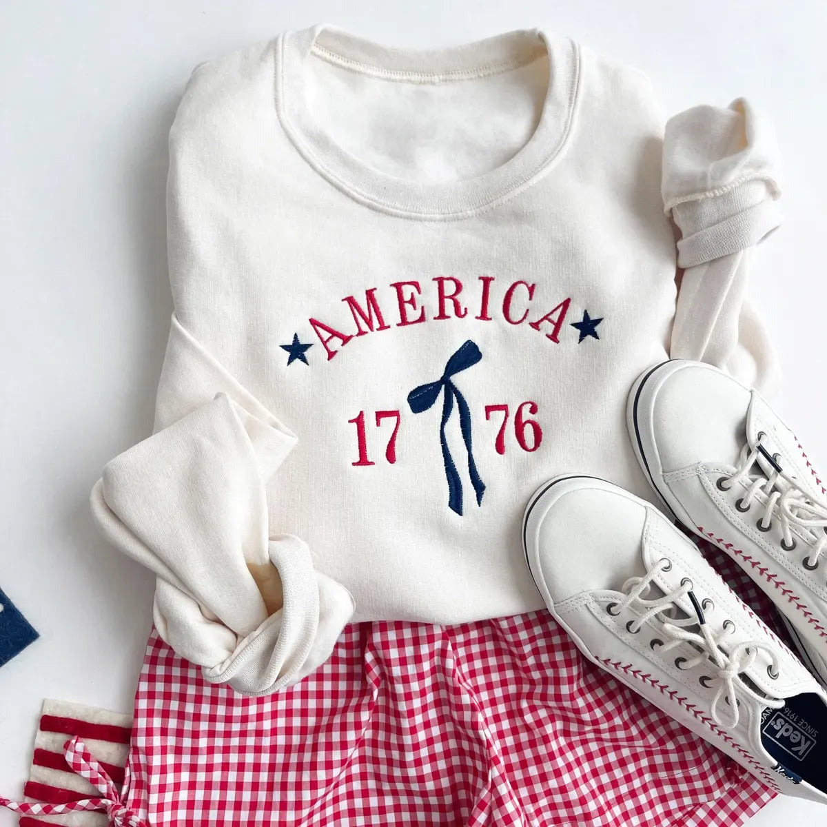 Embroidered 1776 Bow 4th of July Sweatshirt or Hoodie