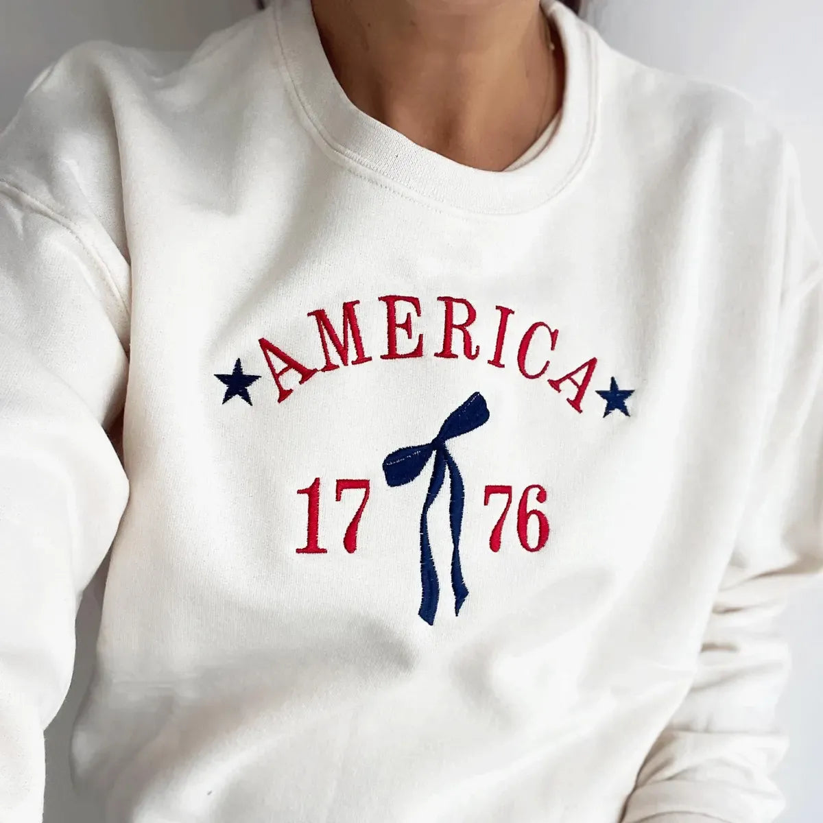 Embroidered 1776 Bow 4th of July Sweatshirt or Hoodie