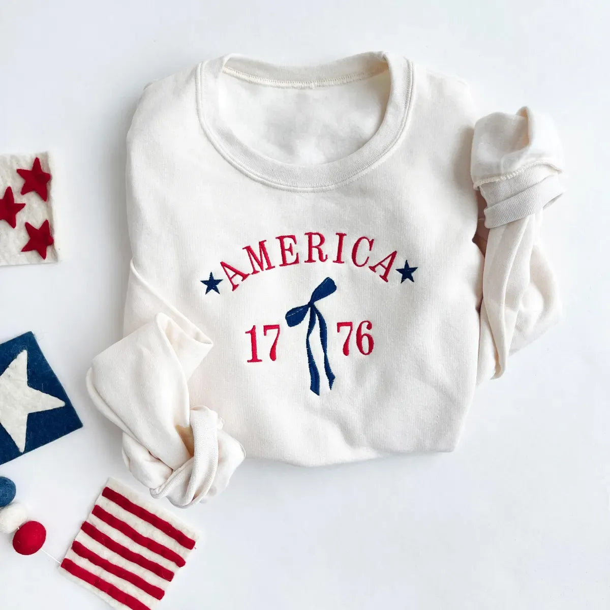 Embroidered 1776 Bow 4th of July Sweatshirt or Hoodie